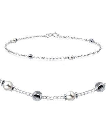 Silver Balls and White Pearls Silver Bracelet BRS-453